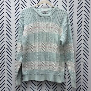 Vintage Christian Dior Mint Green Cable Knit Sweater - Mens L